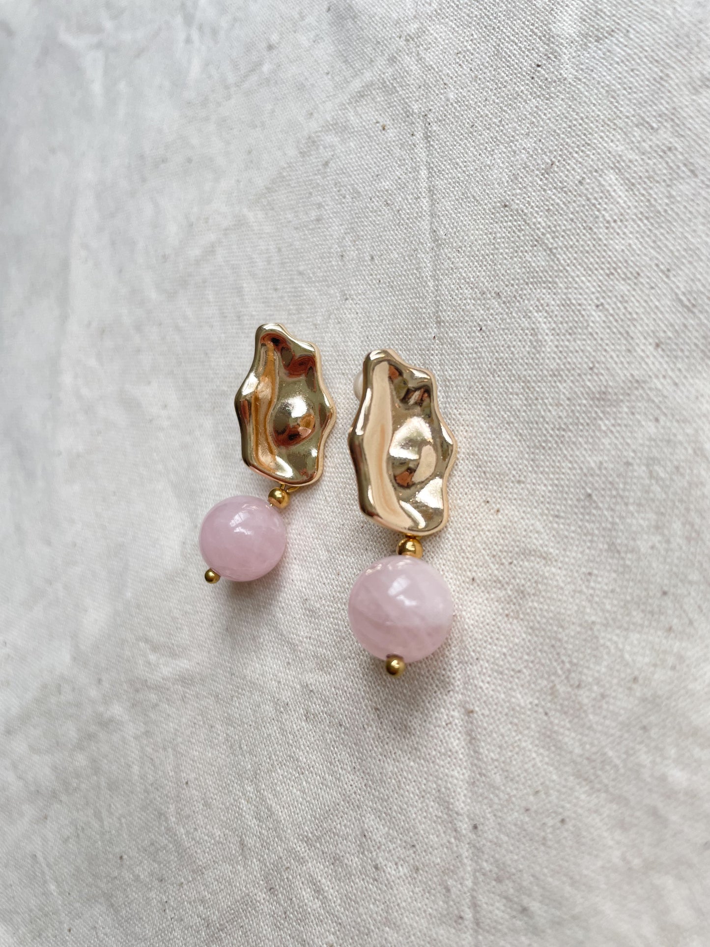Hammered Rose Quartz Earrings