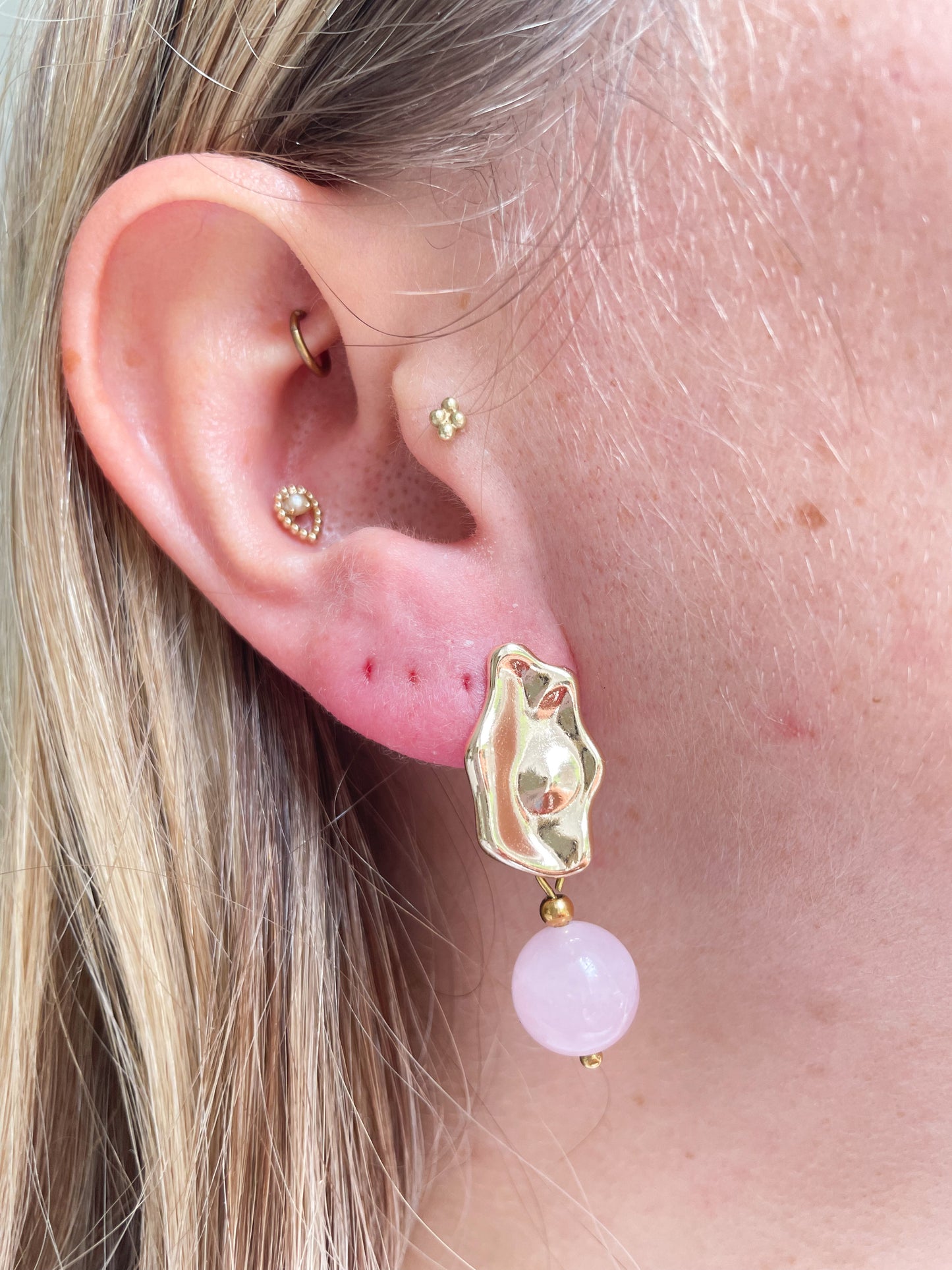 Hammered Rose Quartz Earrings