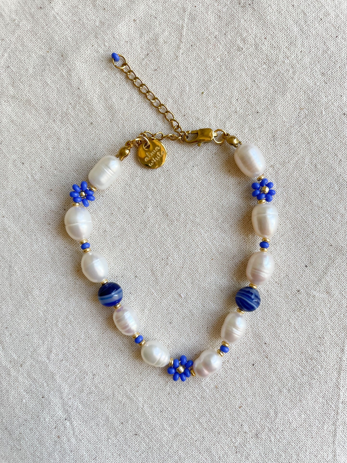 Freya Pearl Blue Flower Beads Bracelet