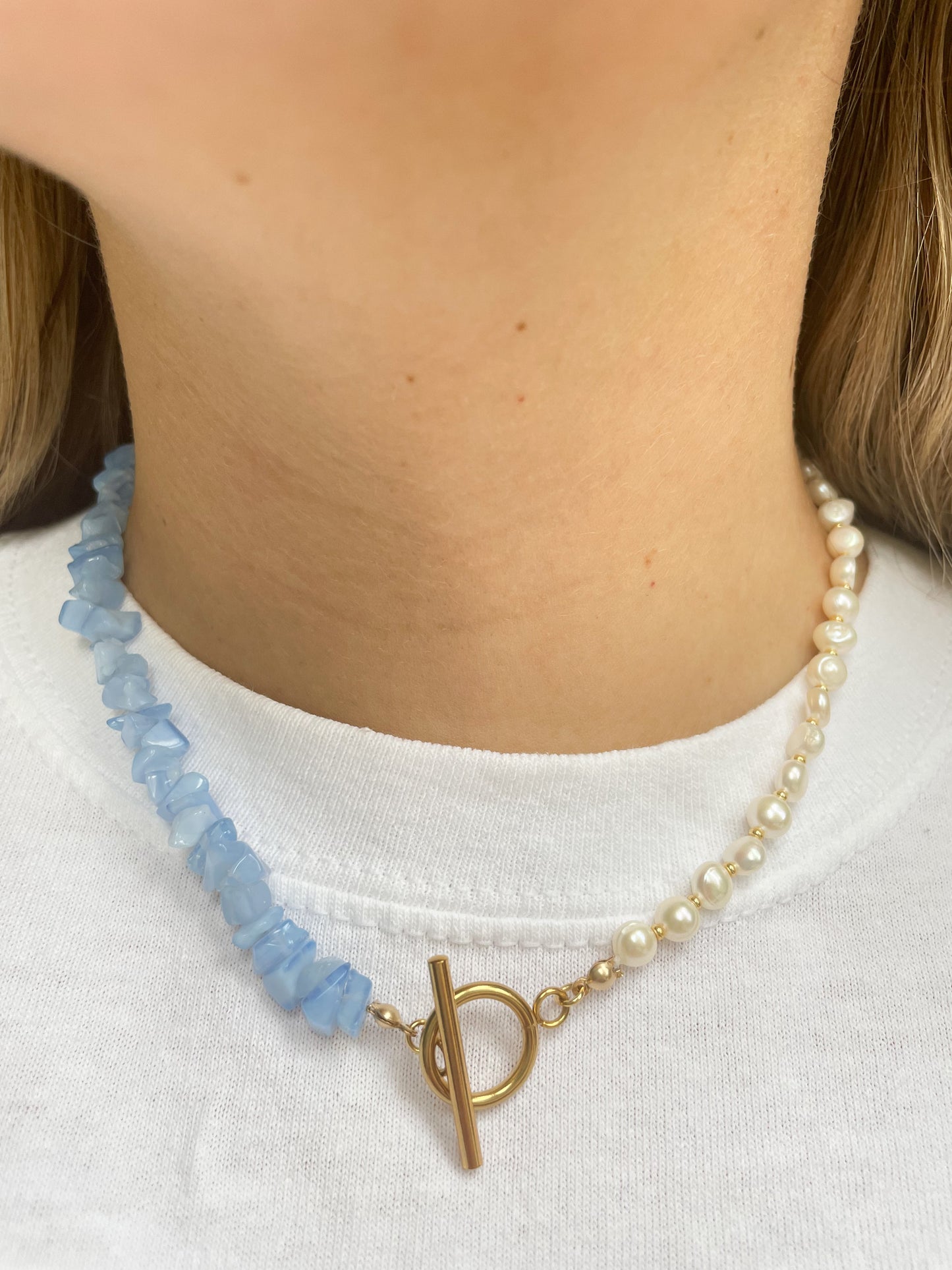 Athena Pearl Blue Stones Necklace