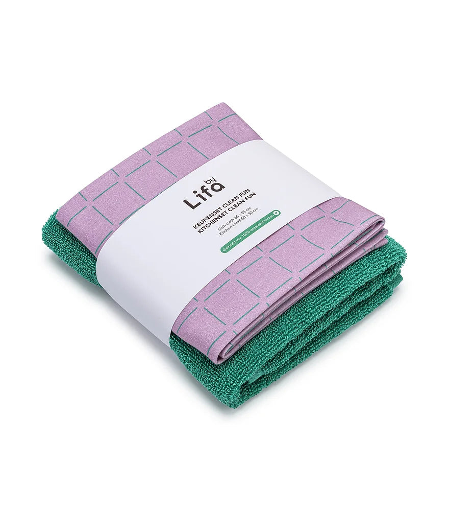 Kitchen towel set Pink Green
