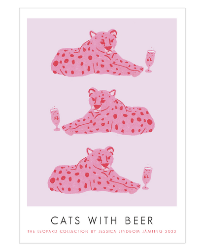 Cats with Beers Pink Poster