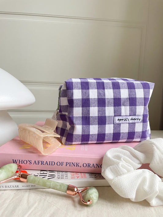 Purple Checkered Beauty Pouch Medium