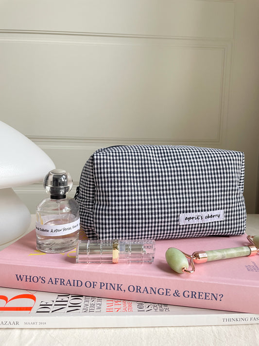Black Checkered Beauty Pouch Medium
