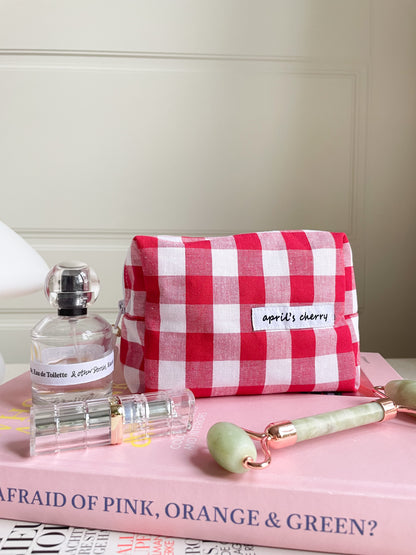 Red Checkered Beauty Pouch Small