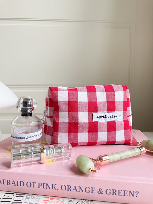 Red Checkered Beauty Pouch Small