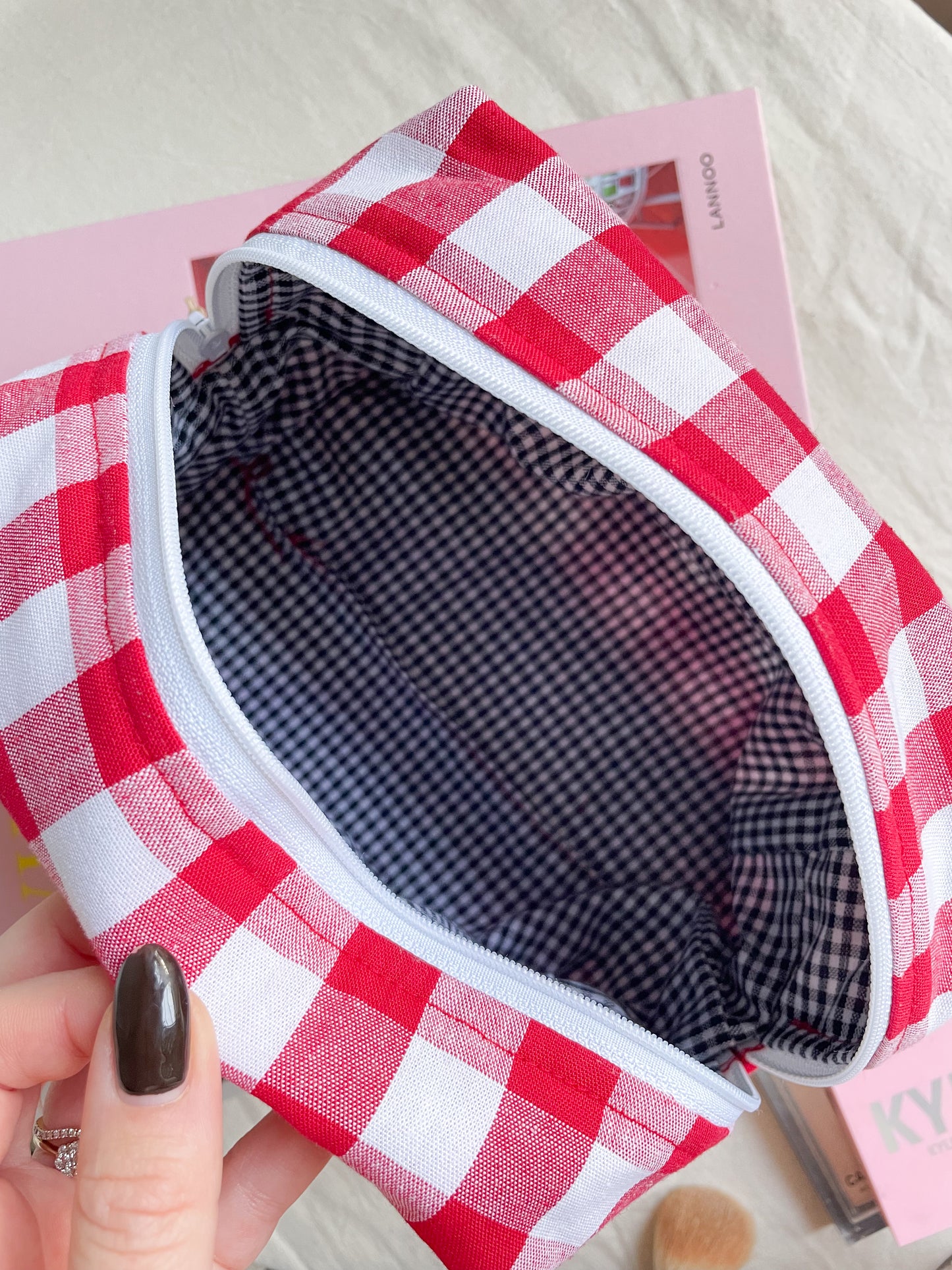 Red Checkered Beauty Pouch Medium