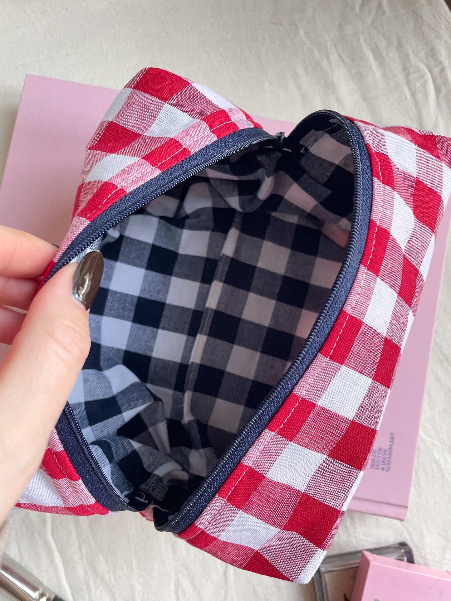 Red Checkered Beauty Pouch Medium