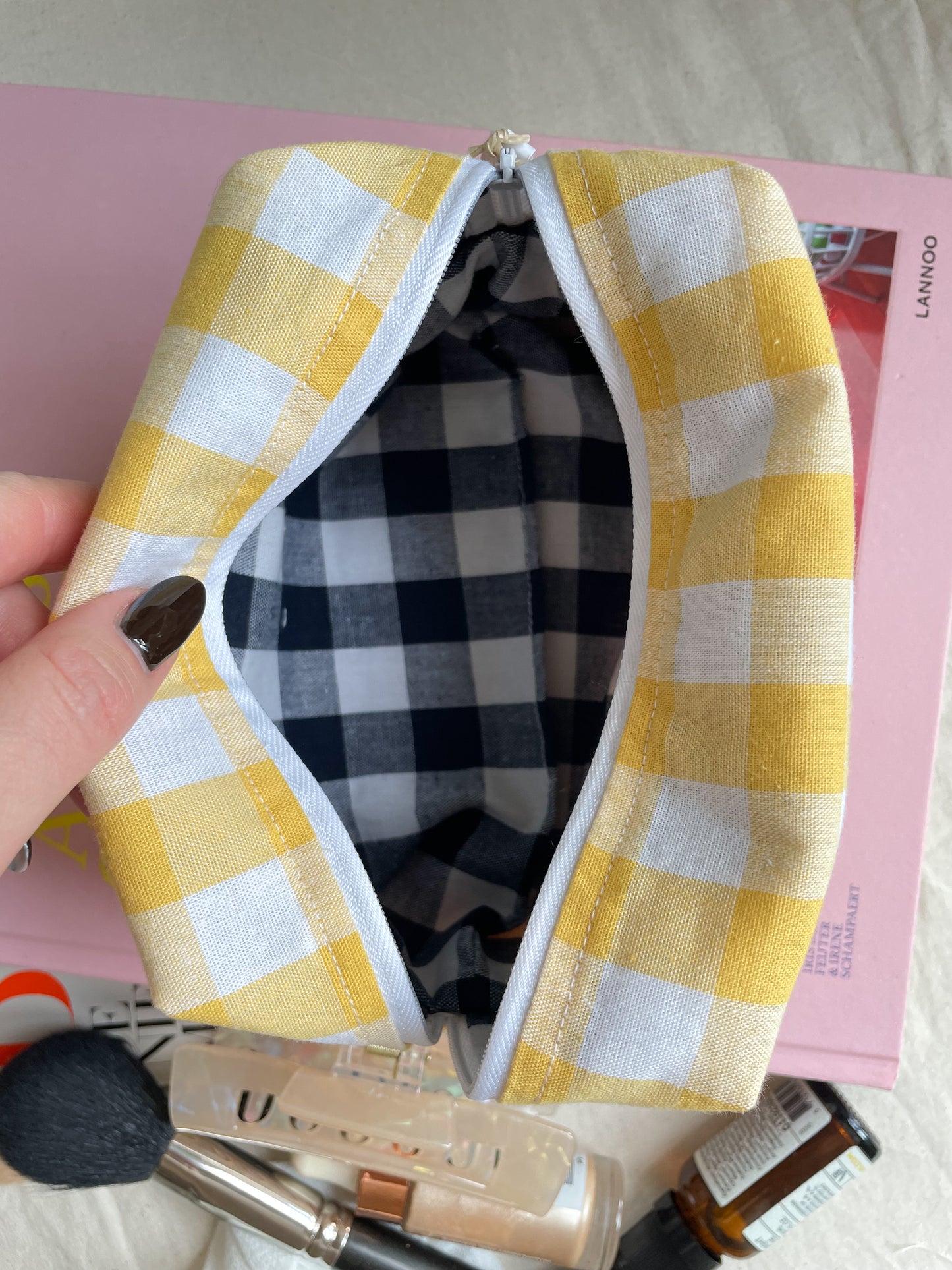 Yellow Checkered Beauty Pouch Small
