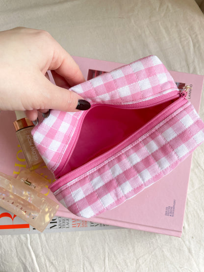Pink Checkered Beauty Pouch Small