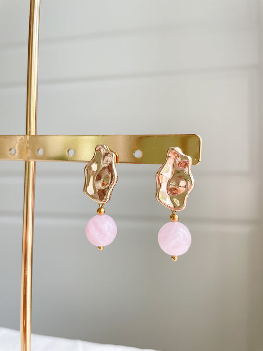 Hammered Rose Quartz Earrings