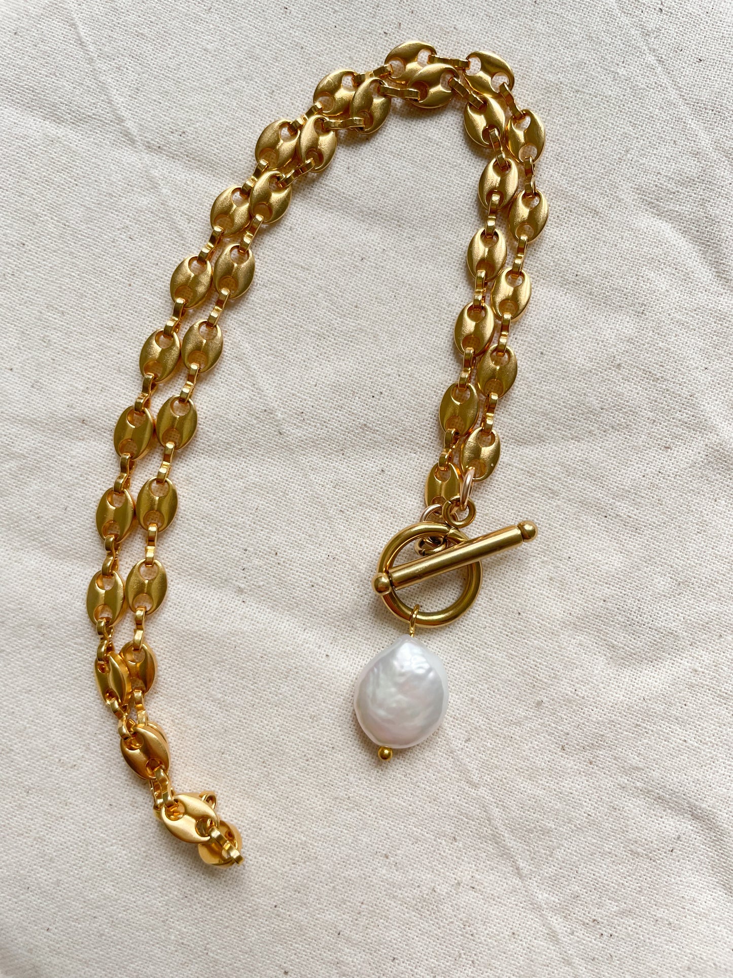Chain Coin Pearl Necklace