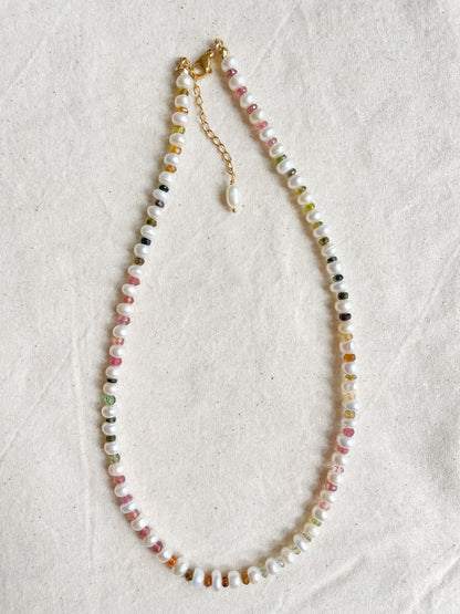 Multicolor Tourmaline Pearl Necklace