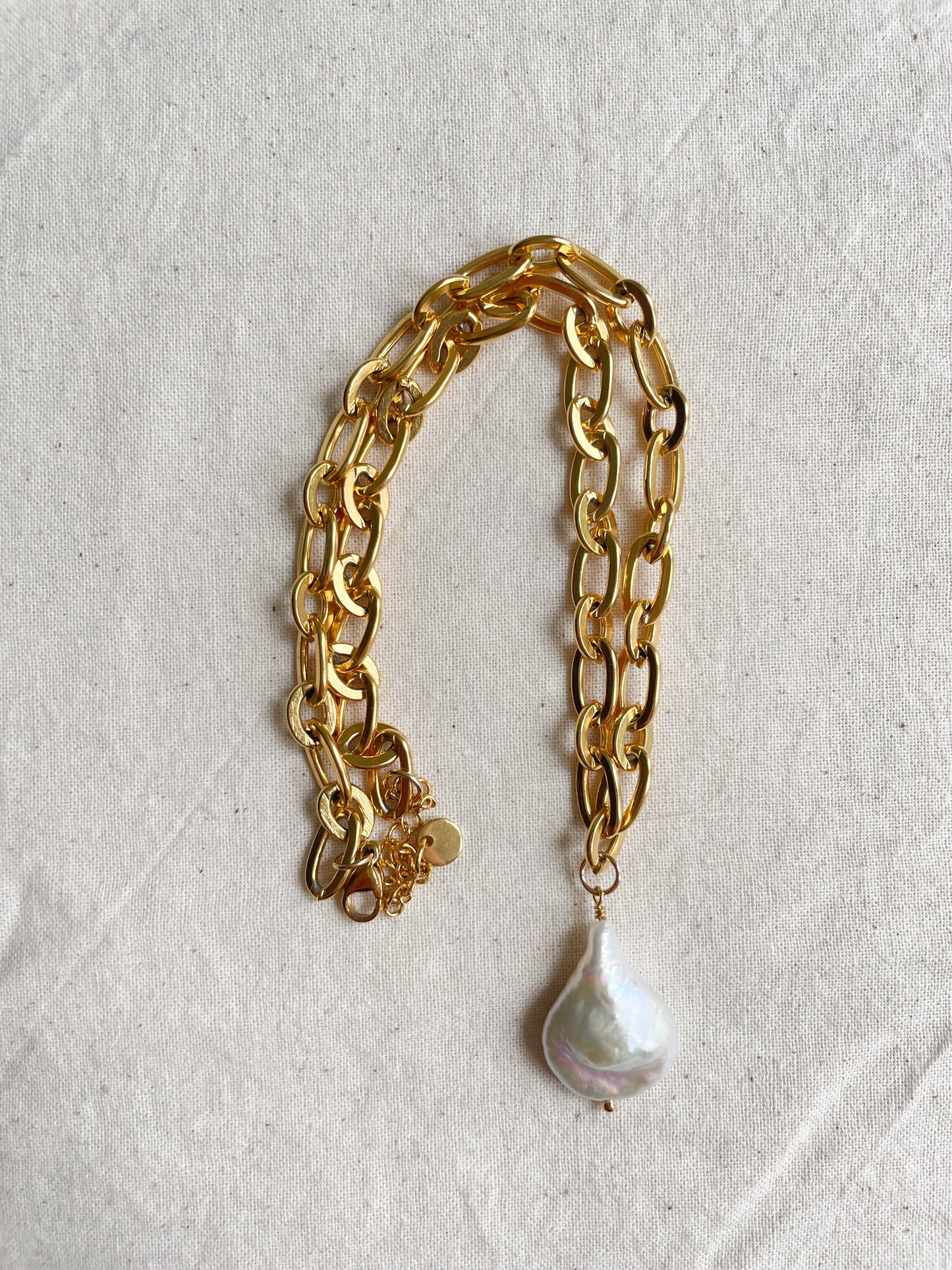 Chunky Chain Baroque Pearl Necklace