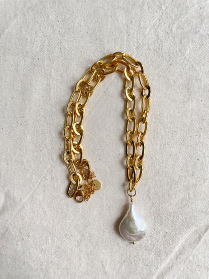 Chunky Chain Baroque Pearl Necklace