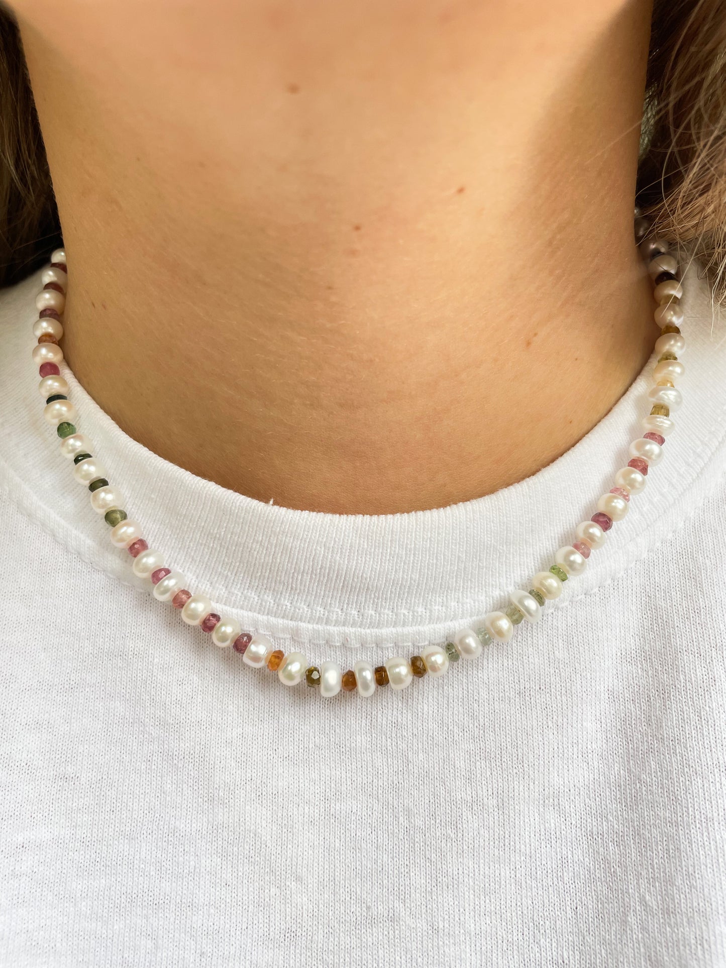 Multicolor Tourmaline Pearl Necklace