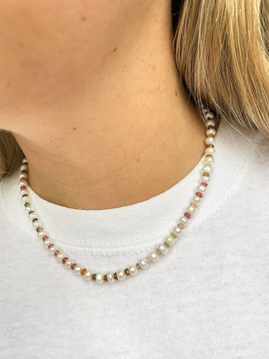 Multicolor Tourmaline Pearl Necklace