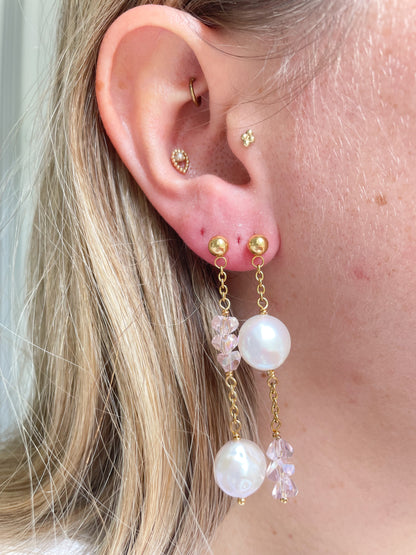 Rose Quartz Pearl Chain Earrings