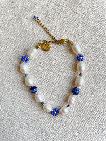 Freya Pearl Blue Flower Beads Bracelet
