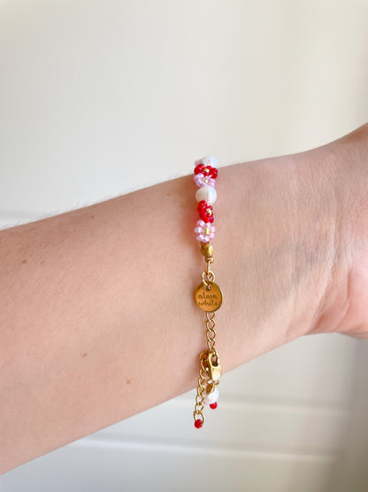 Flora Pearl Pink Flower Beads Bracelet