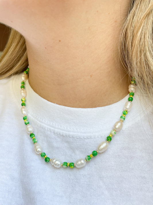 Tara Pearl Green Bead Necklace