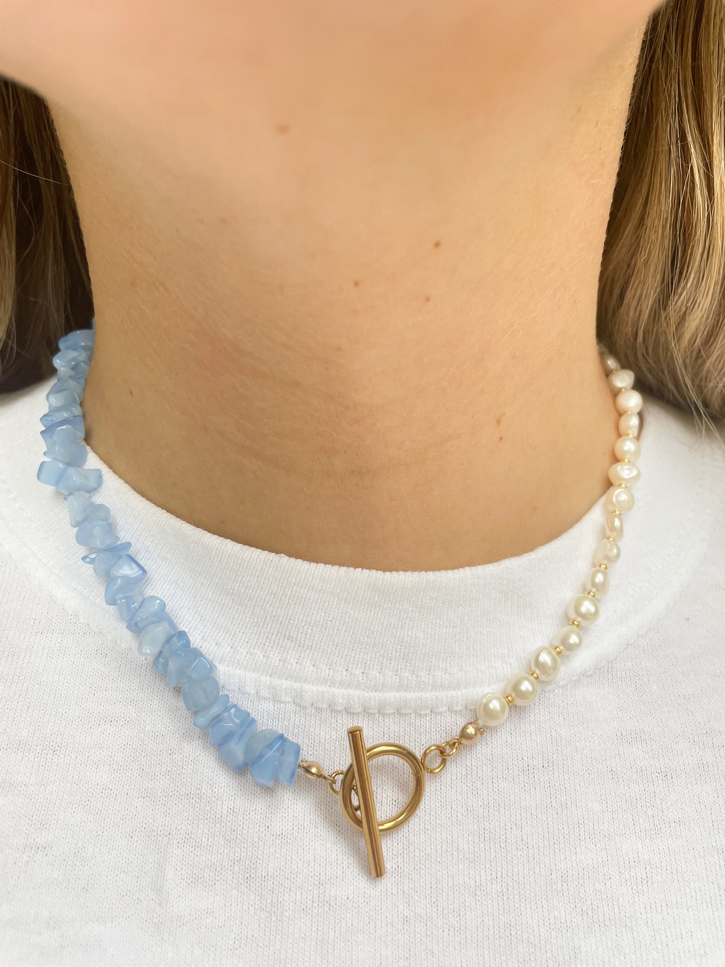 Athena Pearl Blue Stones Necklace