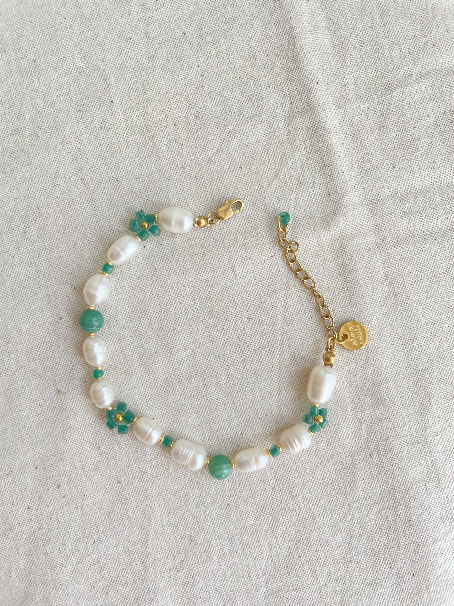 Freya Pearl Green Flower Beads Bracelet