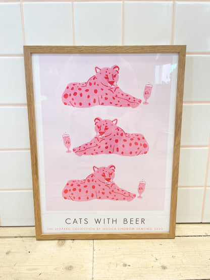 Cats with Beers Pink Poster