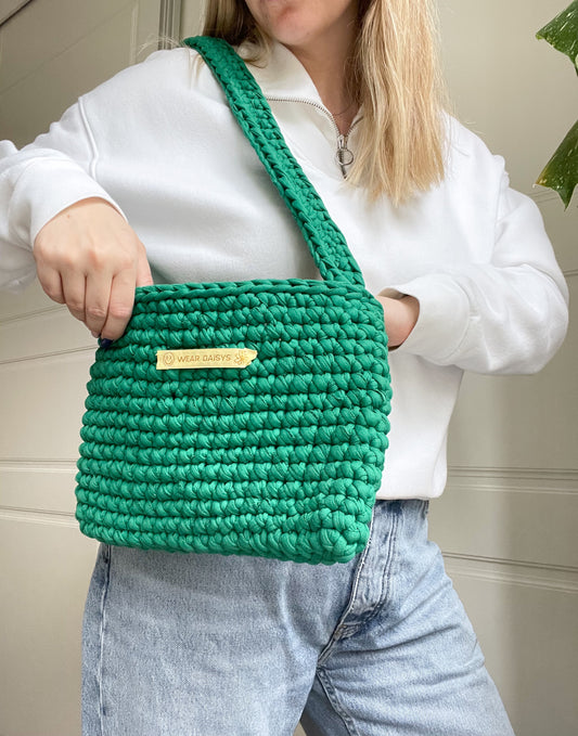 crossbody green crochet bag handmade