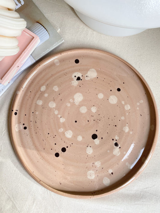 Large Vintage Pink Speckled Plate